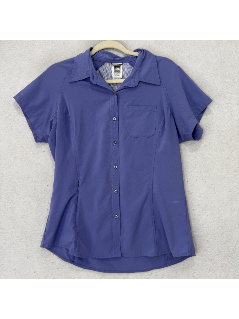 The North Face Shirt Womens Large Purple Button Front Short Sleeve Stretch